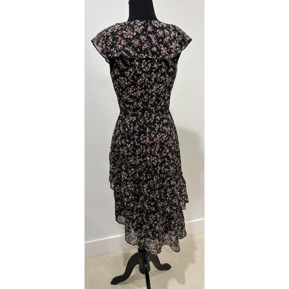Barneys New York Black Floral Print Midi Dress Size Small - Picture 4 of 5